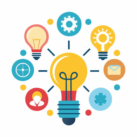 Colorful lightbulb with business icons.のイラスト素材