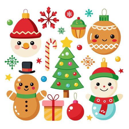Cute Christmas characters and ornaments.のイラスト素材