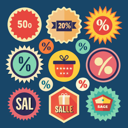 Collection of colorful sale badges and icons.のイラスト素材
