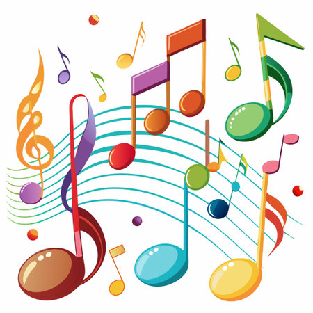 Colorful musical notes and staff on a white background.のイラスト素材