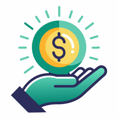 Hand holding a dollar coin with light rays.のイラスト素材