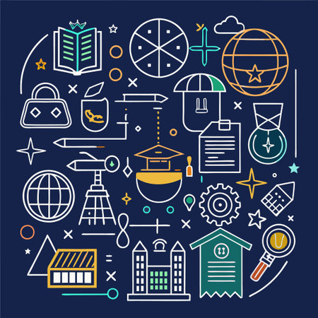 Education and knowledge background with line art icons.のイラスト素材