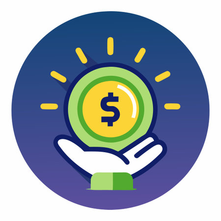 Hand Holding Dollar Coin With Rays.のイラスト素材