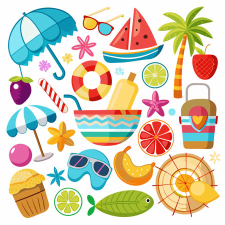 Colorful Summer Icons Set.