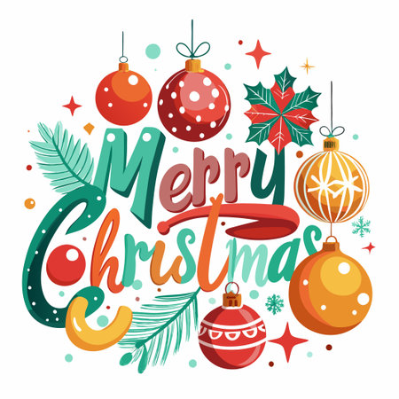 Festive Christmas greeting with ornaments and foliage.のイラスト素材