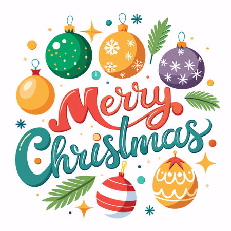 Colorful Christmas Ornaments with Merry Christmas Text.のイラスト素材
