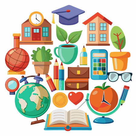 Colorful Illustration of Educational Objects.のイラスト素材