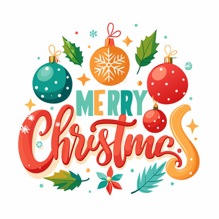 Christmas Ornament Illustration with Merry Christmas Text.のイラスト素材