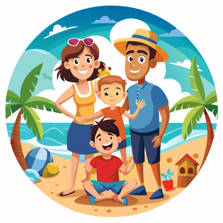Happy family enjoying vacation on the beach.のイラスト素材