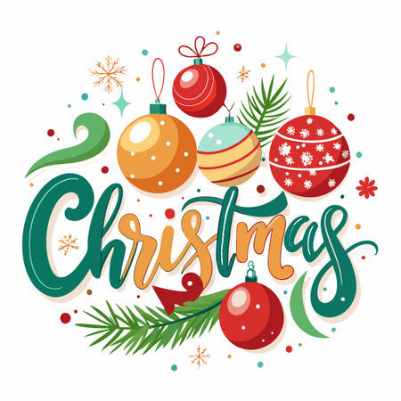 Christmas greeting with ornaments and snowflakes.のイラスト素材