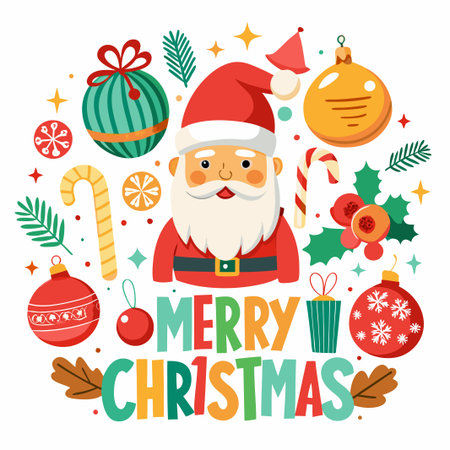 Festive Christmas Illustration with Santa, Ornaments, and Candy Cane.のイラスト素材