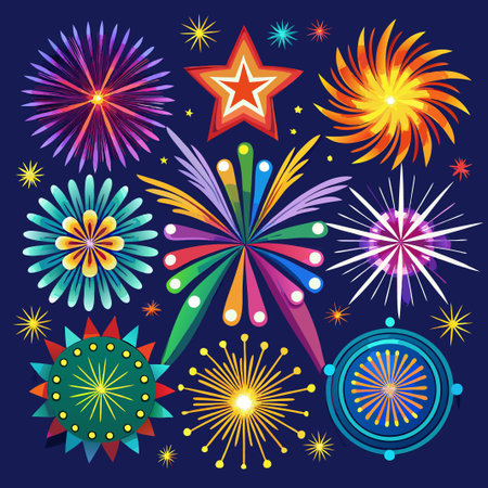 Colorful Fireworks Exploding In The Night Sky.のイラスト素材