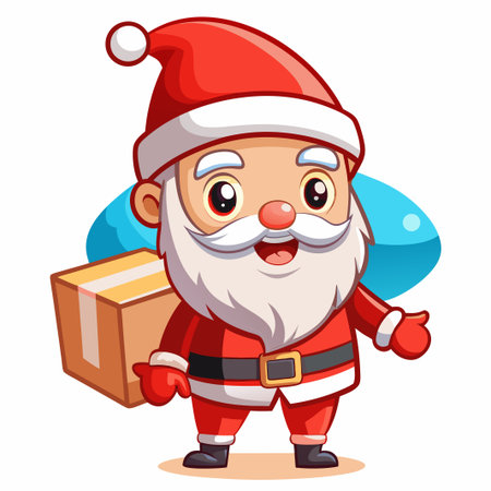 Cheerful Santa Claus holding a gift box with a big smile.のイラスト素材