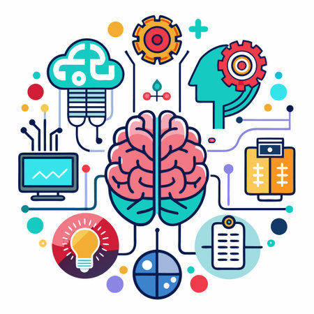 Artificial ai brain icon. Ai machine digital robot hand drawn doodle line icon