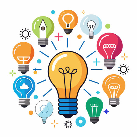 A set of light bulb icon on white background. Idea symbol. Electric lamp, light, innovation,