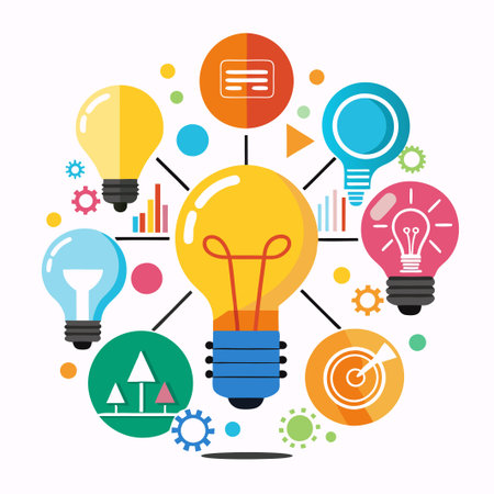 A set of light bulb icon on white background. Idea symbol. Electric lamp, light, innovation,のイラスト素材