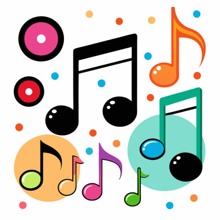 Cute music notes icons set vector, black notes symbol, music notes symbolのイラスト素材