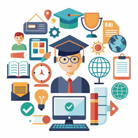 Online education glyph solid icons collection. Containing e-learning, school, education, study, diplomaのイラスト素材