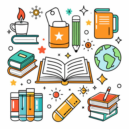 Various Books Vector Line Drawing Icon Setのイラスト素材