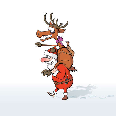  Illustration of  Deer Riding a Santa Clausのイラスト素材