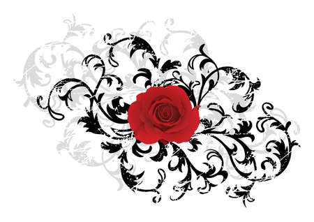 Black floral background with red roseのイラスト素材