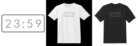 A simple and minimalist t-shirt design with a clock and time concept, bearing the number "23:59" which is midnight.のイラスト素材