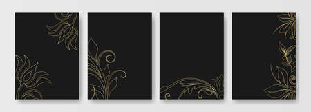 Set of luxury gold floral background design. Perfect for wedding or engagement invitation card.のイラスト素材