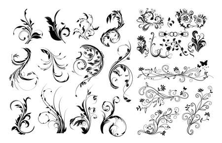 Floral swirl decorative ornament set vectorのイラスト素材