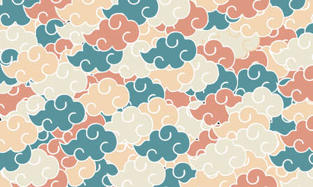 Abstract seamless Japanese cloud pattern with soft pastel color. Traditional pastel color pattern. Great for print, fashion, clothing, fabric, pillow, bed sheet design and more.のイラスト素材