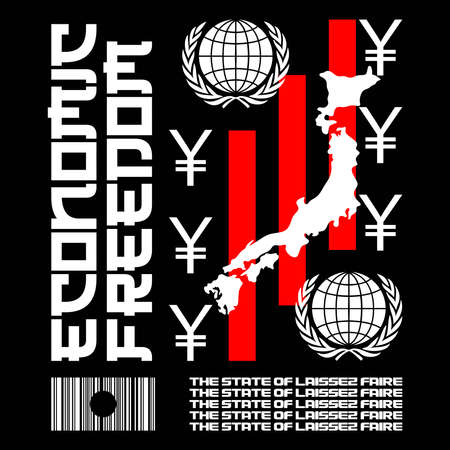Japanese style streetwear design with text "Economic Freedom". Great for print, poster, flyer, or t-shirt design.のイラスト素材