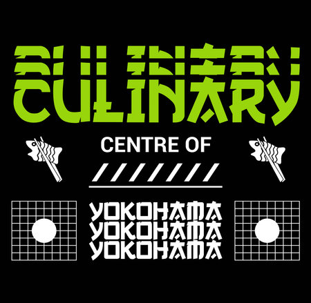 Japanese style streetwear design with text "Culinary Centre of Yokohama". Great for print, poster, flyer, or t-shirt design.のイラスト素材