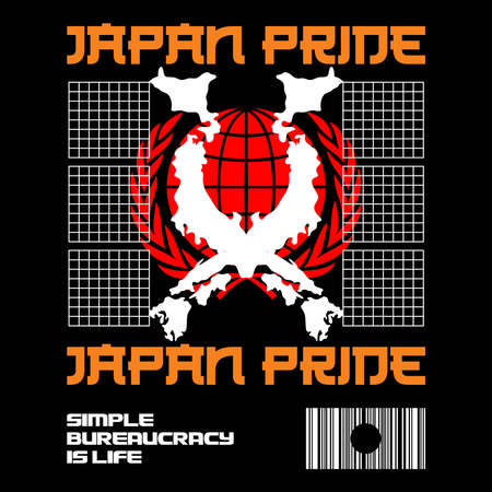 Japanese style streetwear design with text "Japan Pride". Great for print, poster, flyer, or t-shirt design.のイラスト素材
