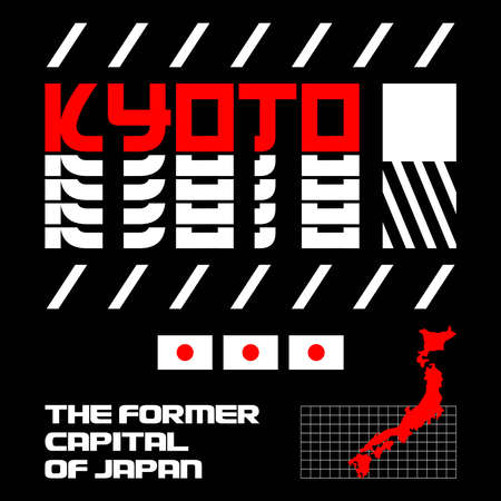 Japanese style streetwear design with text "Kyoto". Great for print, poster, flyer, hoodies, jacket, or t-shirt design.のイラスト素材