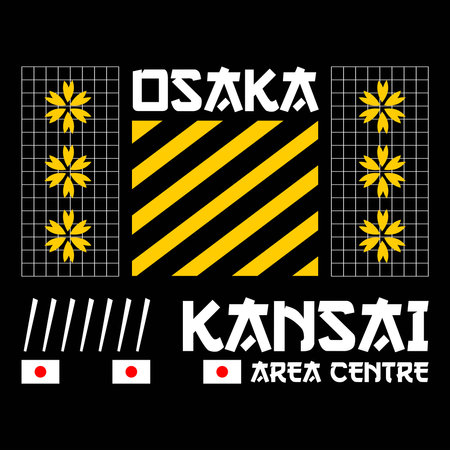 Japanese style streetwear design with text "Osaka Kansai Area centre". Great for print, poster, flyer, hoodies, jacket, or t-shirt design.のイラスト素材