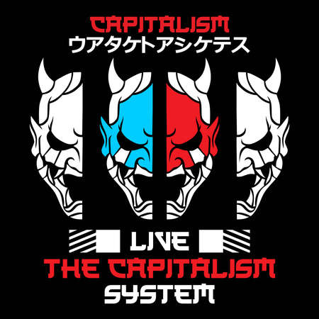 Japanese style streetwear design with text "Live the Capitalism System". Great for print, poster, flyer, hoodies, jacket, or t-shirt design.のイラスト素材