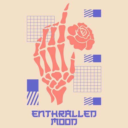 Modern street wear design vector. Hand bone and rose flower illustration in soft pastel color. Great for print, poster, flyer, hoodies, jacket, or t-shirt design.のイラスト素材