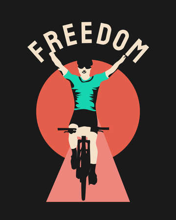 illustration of a person riding a bike. Custom biker t-shirt design.のイラスト素材