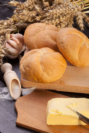 three rolls with butter and garlic