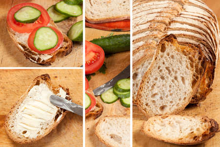 A set of photos from the preparation of sandwiches.の写真素材