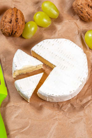 Blue cheese on a plain gray paper.の写真素材