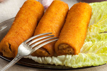 Delicious croquettes with meat on a plate.の写真素材
