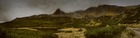 Autumn landscape in mountains. Vintage style.