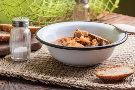 Traditional goulash soup with pork and dumplings.の写真素材