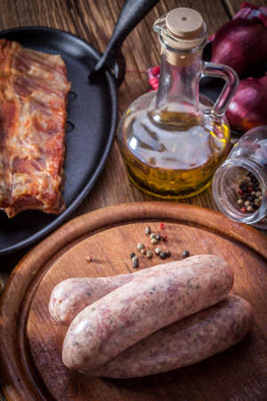 Raw white sausage - Polish culinary specialty.の写真素材
