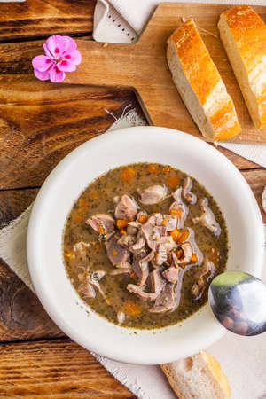 Chicken gizzards stewed with carrot in sauce.
