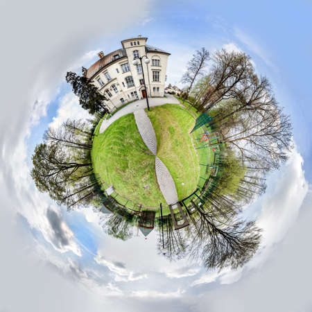 Spherical panorama of park in Przyszowice in a form of little planet.