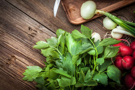 Fresh vegetables from the home garden. Selective focus.の写真素材