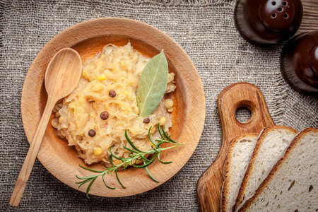 Traditional polish peas with cabbage. Top view.の写真素材