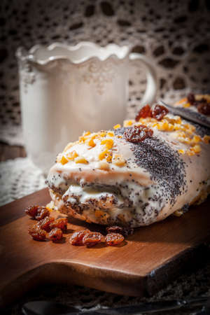 Pieces of poppy seed cake on a plate. Selective focus.の写真素材