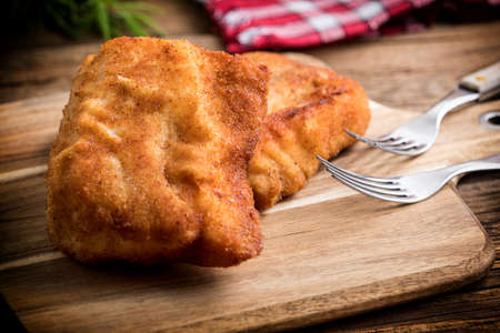 Two fried cod fillet pieces. Small depth of field.の写真素材